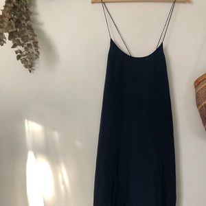 Madewell Silk Tie-Back Midi Slip Dress in Navy